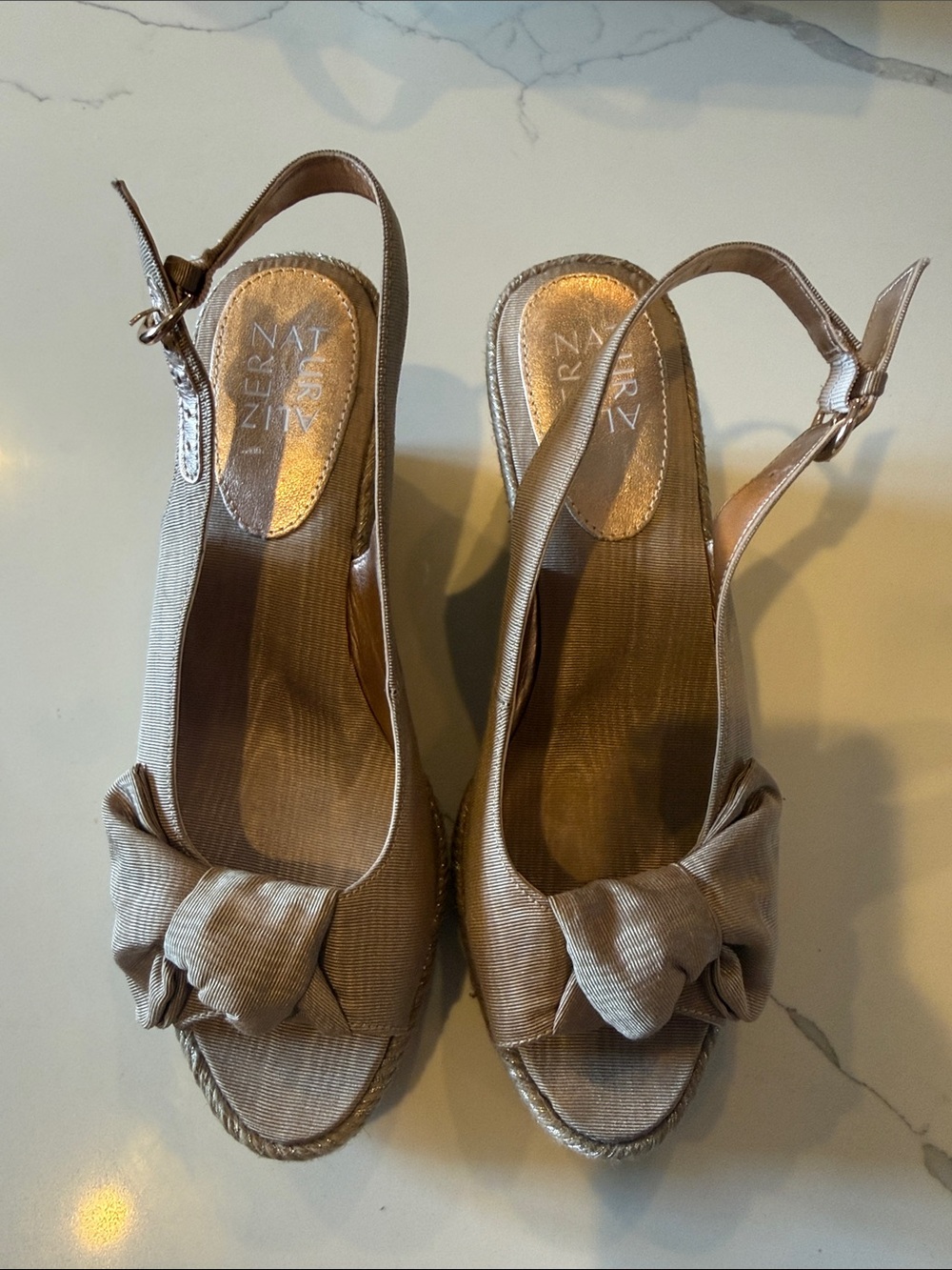 Naturalizer Taupe Bow Slingback Wedge Sandals 9